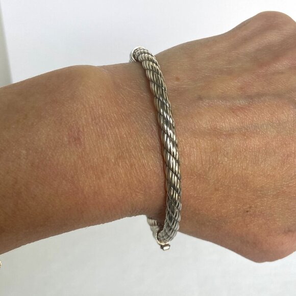 Sterling Silver 925 5MM Twisted Hinged Oval Bangle Bracelet Sz 7" - Picture 12 of 16